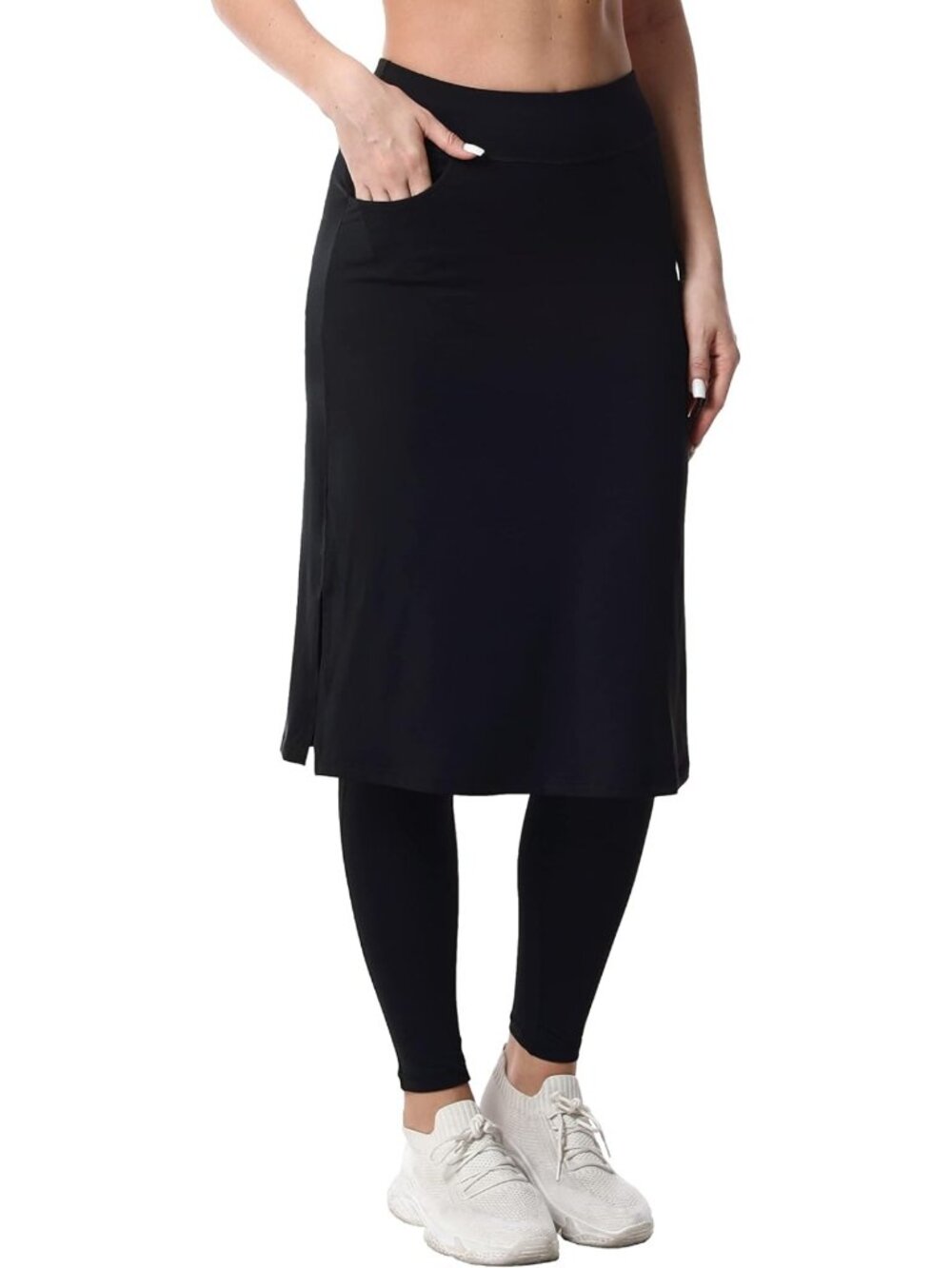 Modest Midi Skirt with Leggings & Pockets - Stylish Workout Cover-Up Capris